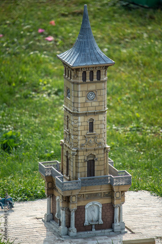 Istanbul, Turkey - October 30, 2019: the reduced copy of the The Izmit Clock Tower at Miniaturk Park photo