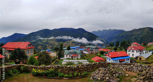 Village in the mountains, Amazing Village houses view from Solukhumbu, Nepal. photo