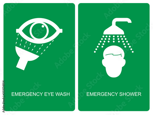 Emergency shower and Emergency eye wash vector sign isolated on white background