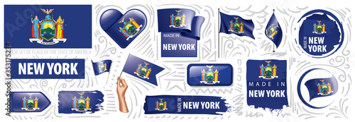 Vector set of flags of the American state of New York in different designs