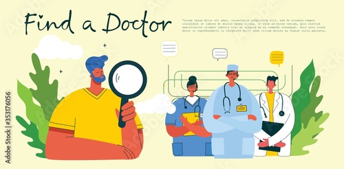 A man searching for the doctor. Concept design for medical help resources. Online doctor instant help approach. Healthcare business solution.
