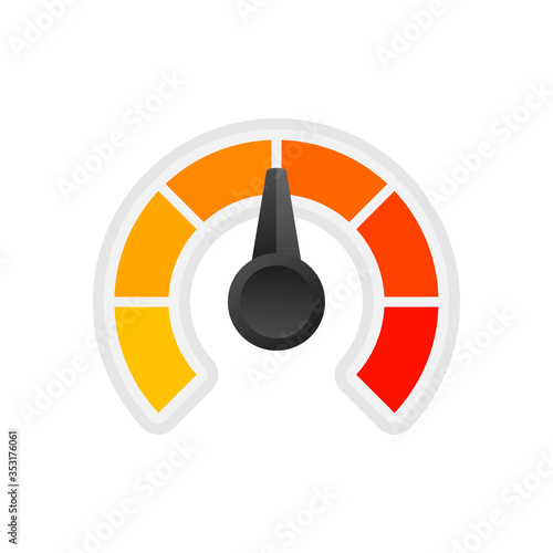 Round temperature gauge, isolated on white background. Colored measuring semicircle scale in flat style. Vector stock illustration.