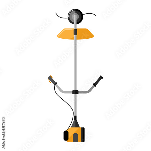 Brush cutter in flat design on white background. Garden equipment tool.