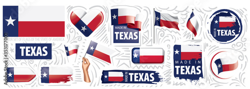 Vector set of flags of the American state of Texas in different designs
