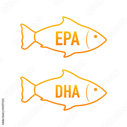EPA, DHA Vector Drops Set. Omega Three. Organic Vitamin. Vector illustration.