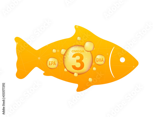 EPA, DHA Vector Drops Set. Omega Three. Organic Vitamin. Vector illustration.