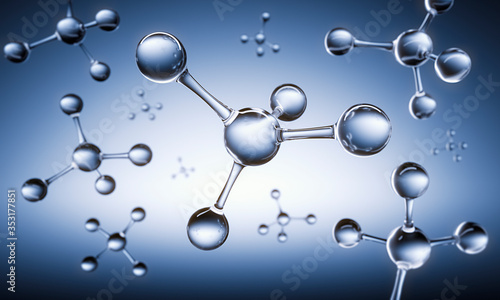 Photography Stylized Methane Molecules floating with dark Background