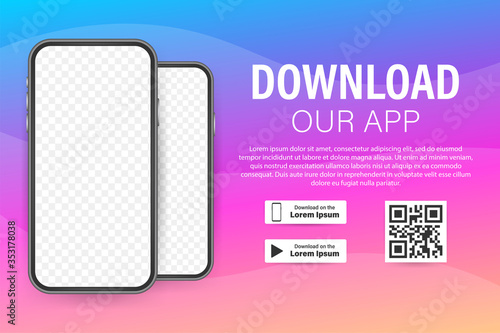 Download page of the mobile app. Empty screen smartphone for you app. Download app. Vector stock illustration