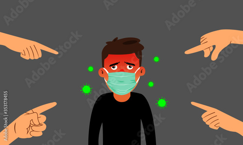 People point their finger at the person who is infected with the corona virus(COVID-19).He was surrounded by people who hated, despised, abused.
