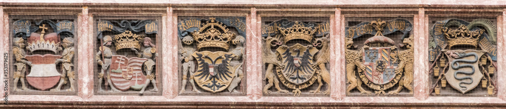 The Goldenes Dachl (Golden Roof), a landmark structure located in the Old Town (Altstadt) section of Innsbruck, Tyrol, Austria, and the city's symbol