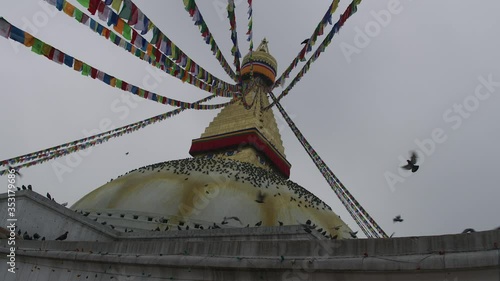 Nepal Kathmandu temple, static birds flying - shot with 12mm fisheye lens on RED Weapon 8K Helium at RED Gamma 2.2 photo
