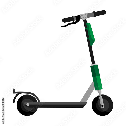 Electric green scooter isolated on white background. Electric scooter transportation in flat style. Eco transport for city lifestyle.