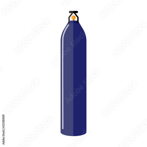 Long gas cylinder isolated on white background. Contemporary canister fuel storage. Purple propane bottle without handle icon container in flat style