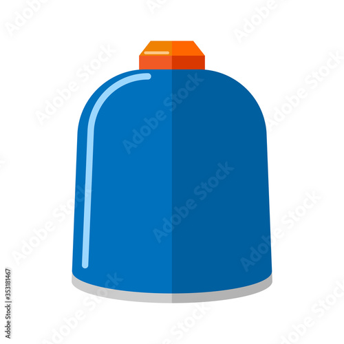 Small metal gas cylinder isolated on white background. Blue propane bottle without handle icon container in flat style. Short canister fuel storage