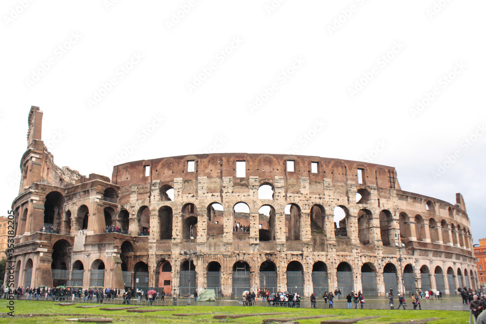 The Colosseum or Coliseum, also known as the Flavian Amphitheatre, an oval historic amphitheatre in the centre of Rome, Italy.