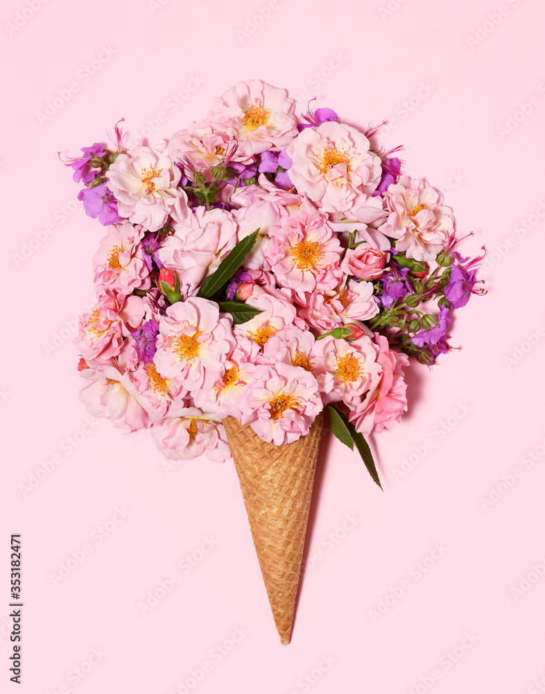 Fototapeta Beautiful bouquet in ice cream cone
