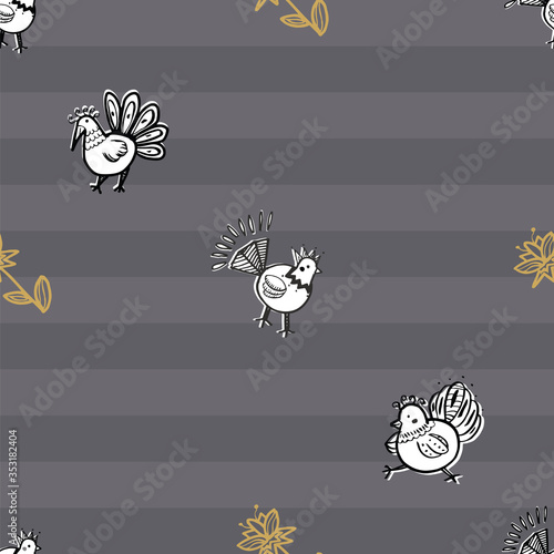 Folklore chicken farm seamless pattern