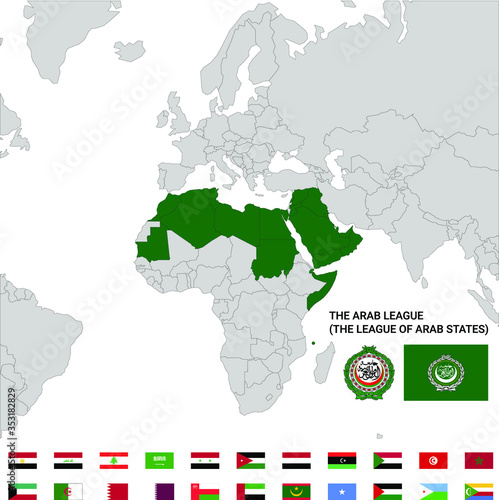 Map of League of Arab States with flags