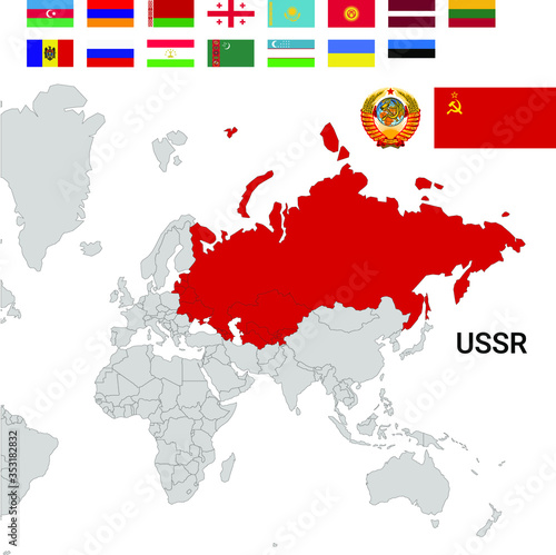 Map of USSR with flags