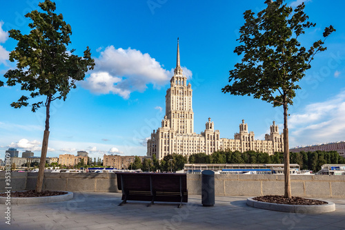 Moscow. Russia. High-rise on the waterfront. Krasnopresnenskaya embankment. Moscow architecture. Russian architecture. High-rise on the waterfront. Moscow in sunny weather. Tours in Russia. photo