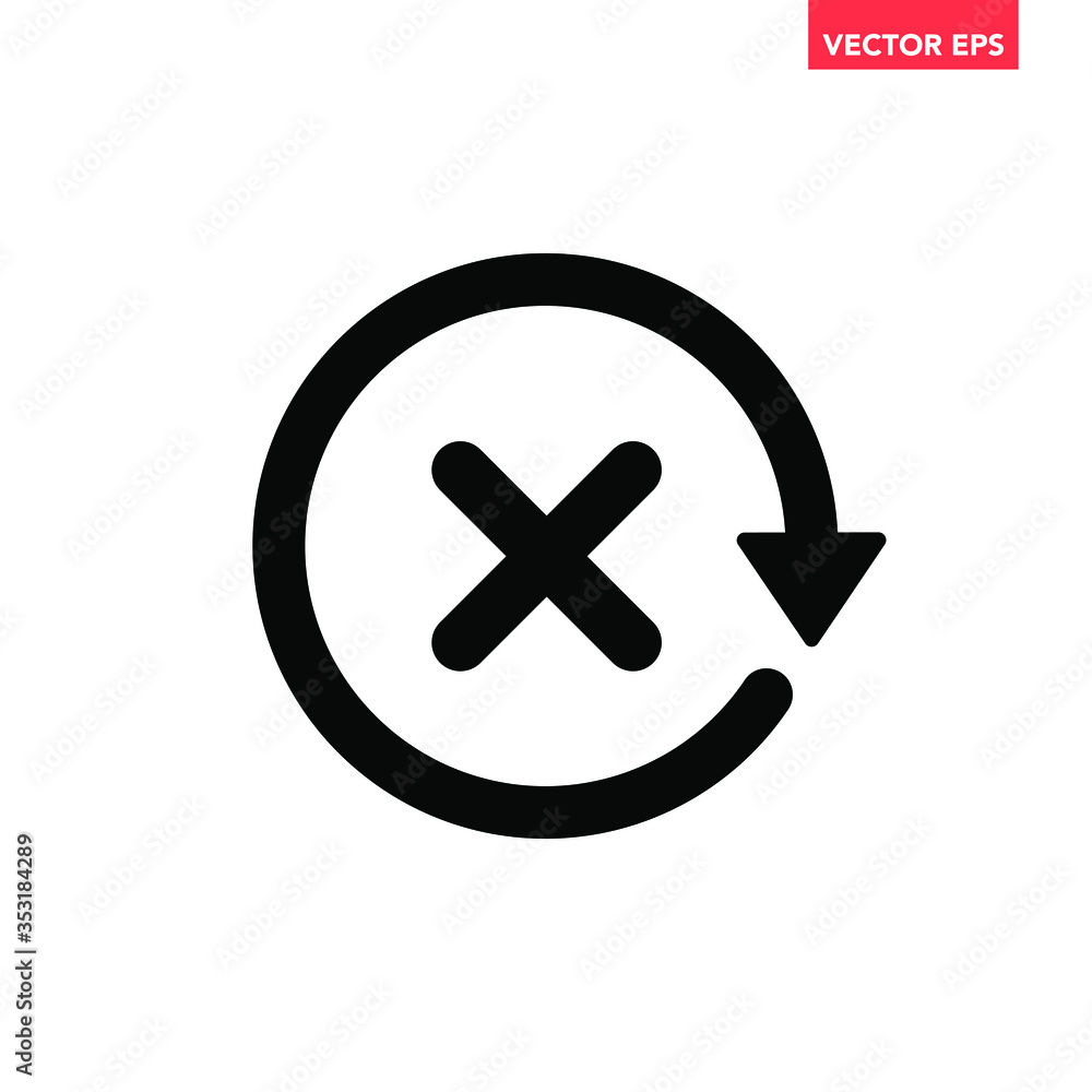 Black round check sync unapproved icon, simple failed rotating spin ...
