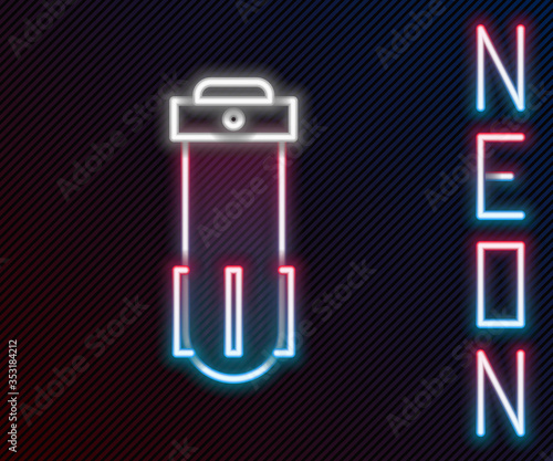 Glowing neon line Water filter icon isolated on black background. System for filtration of water. Reverse osmosis system. Colorful outline concept. Vector Illustration.
