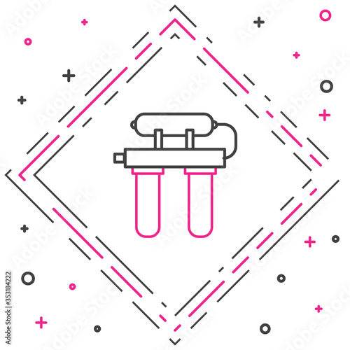 Line Water filter icon isolated on white background. System for filtration of water. Reverse osmosis system. Colorful outline concept. Vector Illustration.