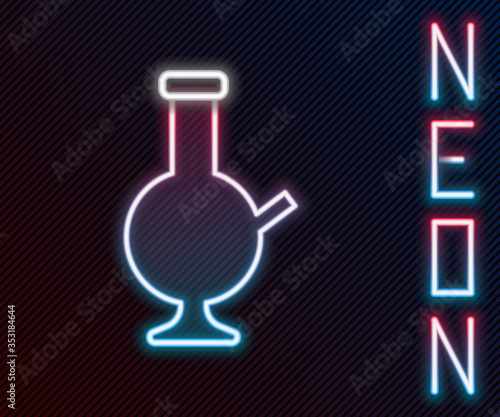 Glowing neon line Glass bong for smoking marijuana or cannabis icon isolated on black background. Colorful outline concept. Vector Illustration.
