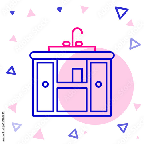 Line Washbasin cabinet with water tap icon isolated on white background. Colorful outline concept. Vector Illustration.