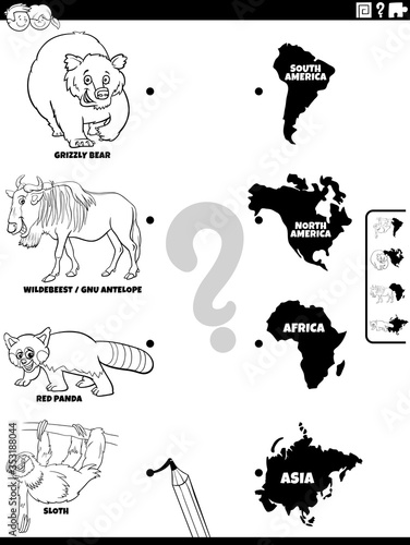 join animals and continents game coloring book page