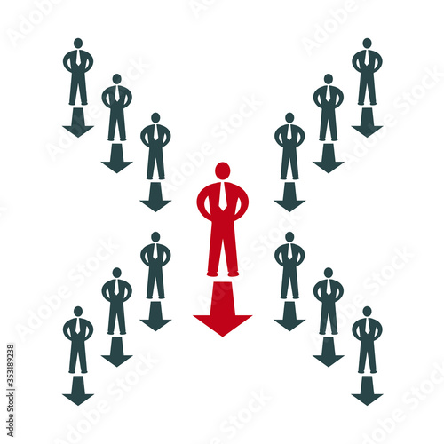 Vector illustration of a group of business people following the leader