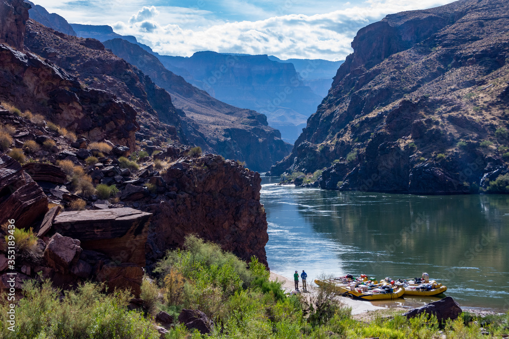 Rafting down the Colorado River through the Grand Canyon in Arizona.