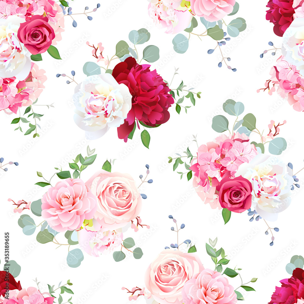 Small wedding bouquets of flowers seamless vector pattern.