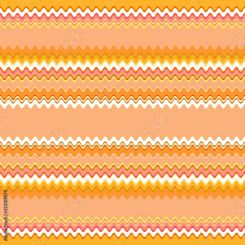 Seamless print in yellow-orange with white colors, a pattern of horizontal wavy stripes of different widths. Fashionable and glamorous decoration of any of your bold advertising projects.