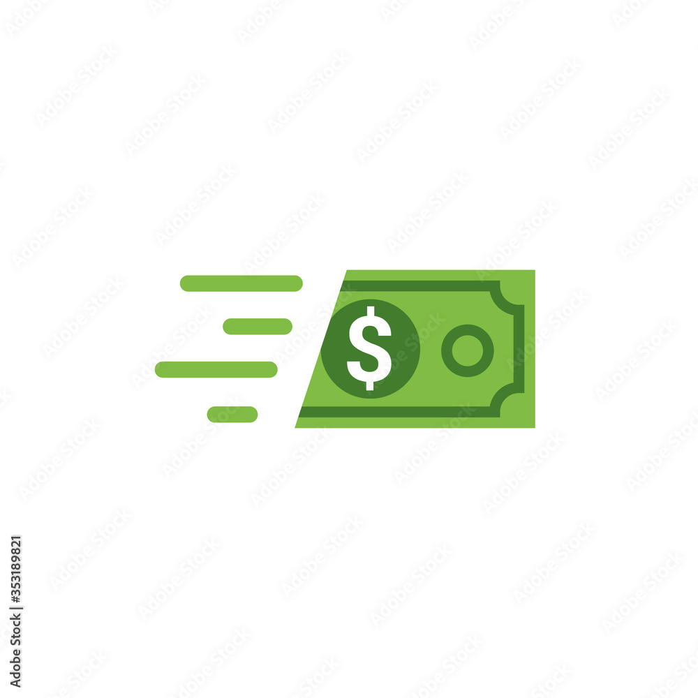 Fast send money transfer funds payment vector icon. Flying dollar money ...
