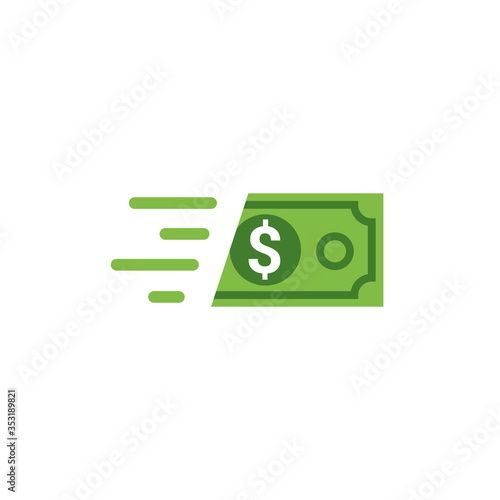 Fast send money transfer funds payment vector icon. Flying dollar money send logo