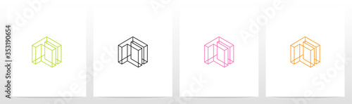 Cubic Wireframe Letter Logo Design F photo