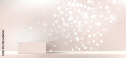 Cosmetic background for product, branding and packaging presentation. geometry form square molding on podium stage with shadow of glitter particles background. vector design.