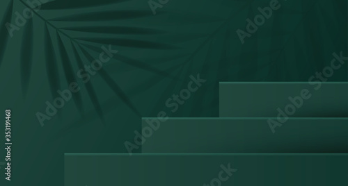 Cosmetic background for product, branding and packaging presentation. geometry form square molding on podium stage with shadow of leaf background. Vector illustration design.