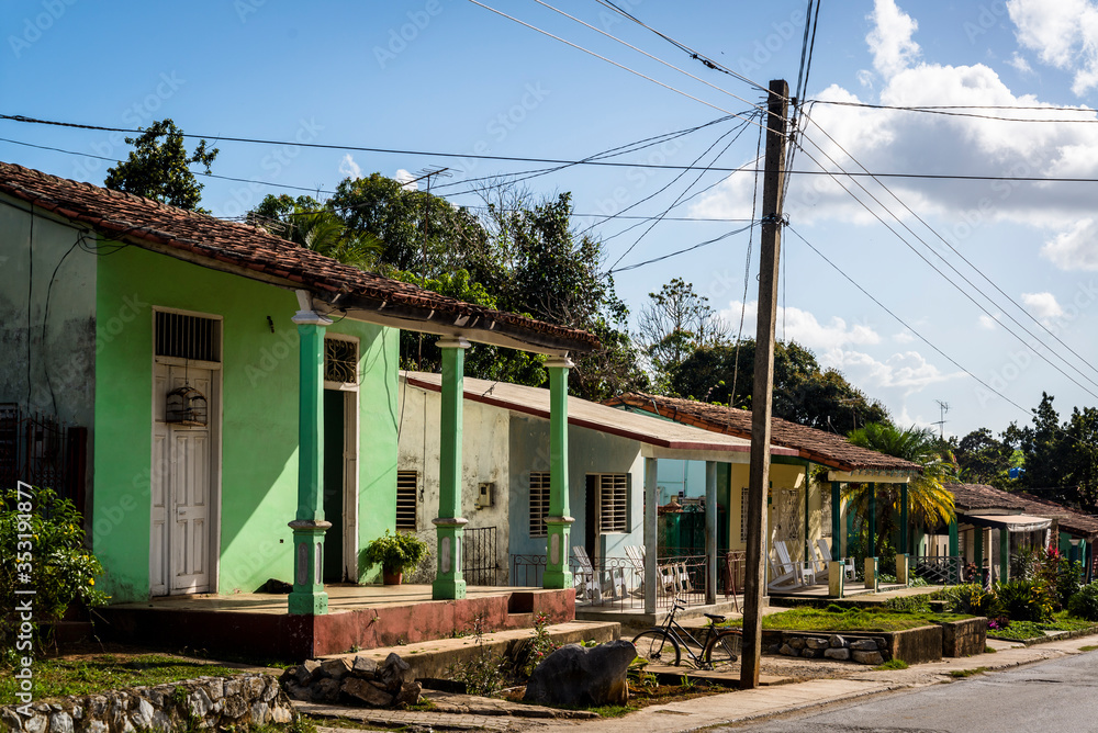 Colourful pretty houses along the main road, Vinales, Cuba Colourful pretty houses along the main road, Vinales, Cuba