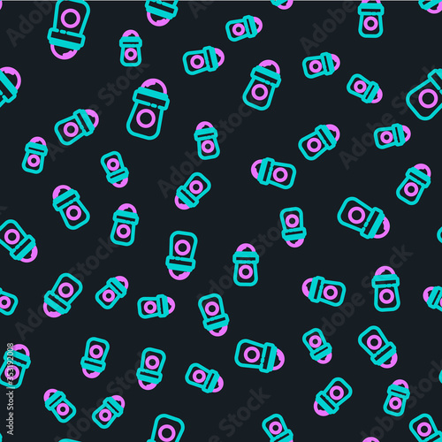 Line Antiperspirant deodorant roll icon isolated seamless pattern on black background. Cosmetic for body hygiene. Vector Illustration.