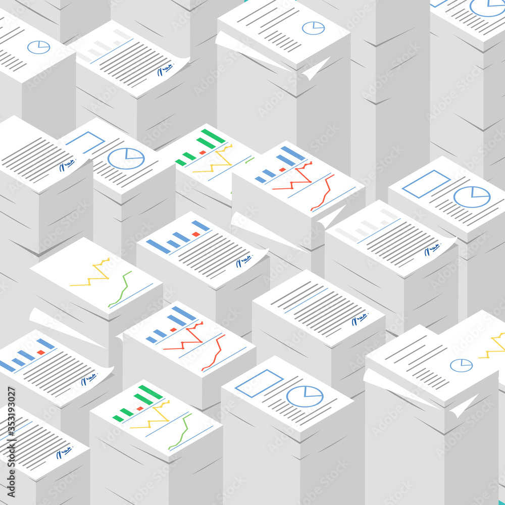 Pile.stacked paper,Heap of report,research,work,documents isometric flat 3d style Pile.stacked paper,Heap of report,research,work,documents isometric flat 3d style