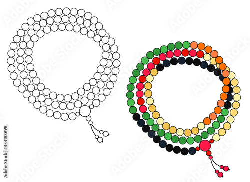 Handmade jewelry: rosary made of colored beads. Vector illustration isolated on a white background.