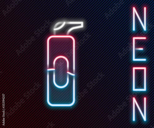 Glowing neon line Spray can for hairspray, deodorant, antiperspirant icon isolated on black background. Colorful outline concept. Vector Illustration