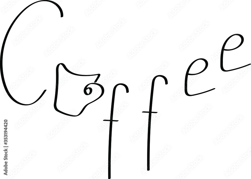 Obraz premium Coffee hand drawn word with cup, lettering for coffee shop. Perfect for coffee shop, cafe menu, logo and other. 