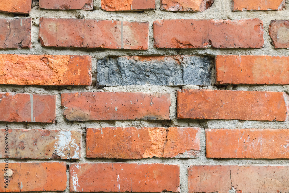 old crumbling abandoned brick wall. close up view old crumbling abandoned brick wall. close up view