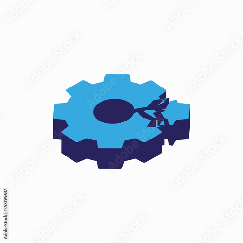 Vector design illustration of a broken gear wheel. Broken gear wheel icon symbol illustration. Flat design illustration