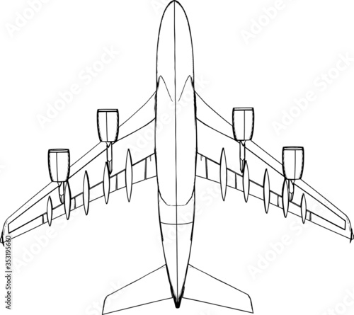 Commercial passenger plane straight bottom view vector.