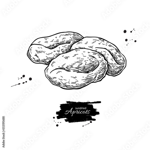 Dried apricot heap vector drawing. Hand drawn dehydrated fruit illustration.