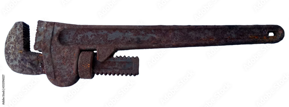 old rusty pipe wrench on white background old rusty pipe wrench on white background